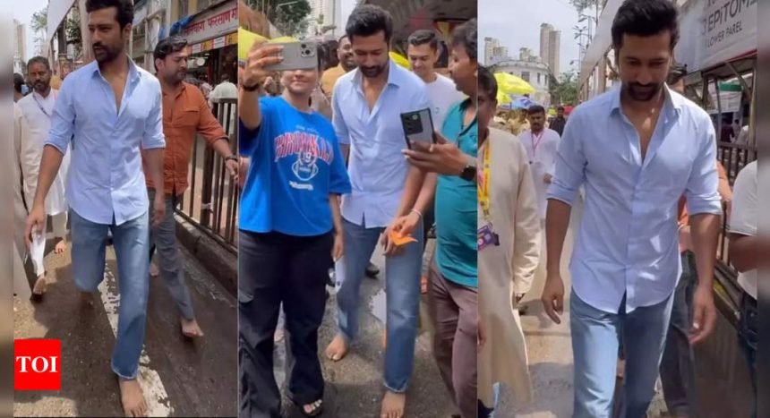 Vicky Kaushal walks barefoot to seek blessings at Lalbaugcha Raja | Hindi Movie News