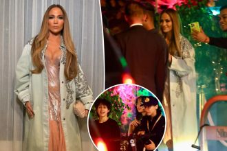 Jennifer Lopez goes glam for dinner with twins Max and Emme, 16