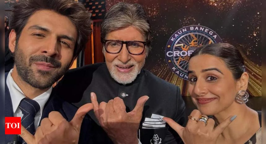 Kartik Aaryan and Vidya Balan strike a cool pose with Amitabh Bachchan ahead of the release of ‘Bhool Bhulaiyaa 3’; fans call it a 'Bhootverse' | Hindi Movie News