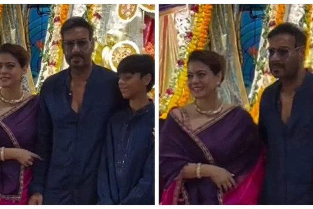 Kjol pinches hubby Ajay Devgn while posing for pictures; fans say 'It's a Biwi thing' |