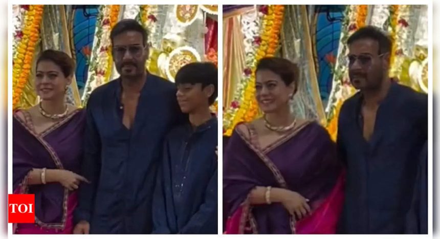 Kjol pinches hubby Ajay Devgn while posing for pictures; fans say 'It's a Biwi thing' |