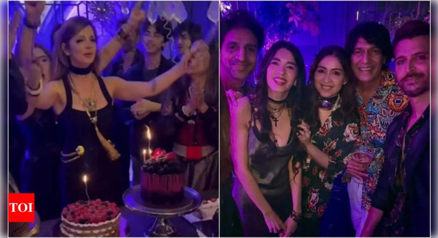 Sussanne Khan shares a sweet kiss with Arslan Goni at her 49th birthday celebration, Hrithik Roshan and Saba Azad attend the bash with sons Hrehaan and Hridhaan | Hindi Movie News