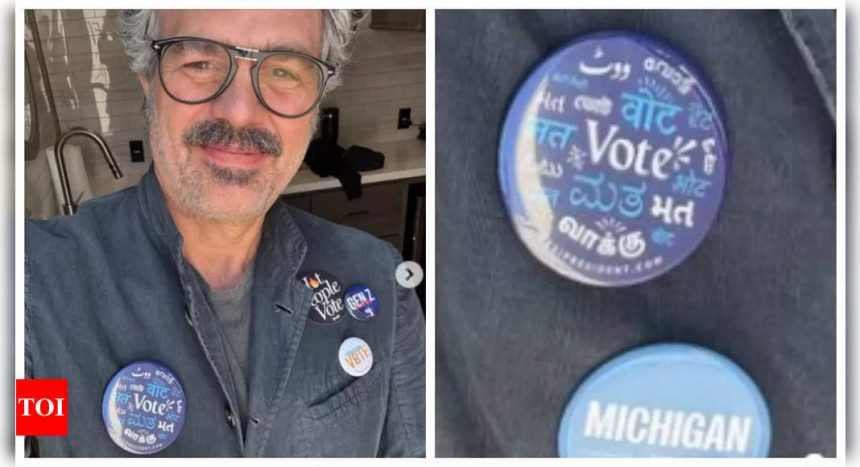 'Avengers' star Mark Ruffalo shows off his cool 'VOTE' badge featuring Hindi, Tamil, Telugu and other Indian scripts - PIC |