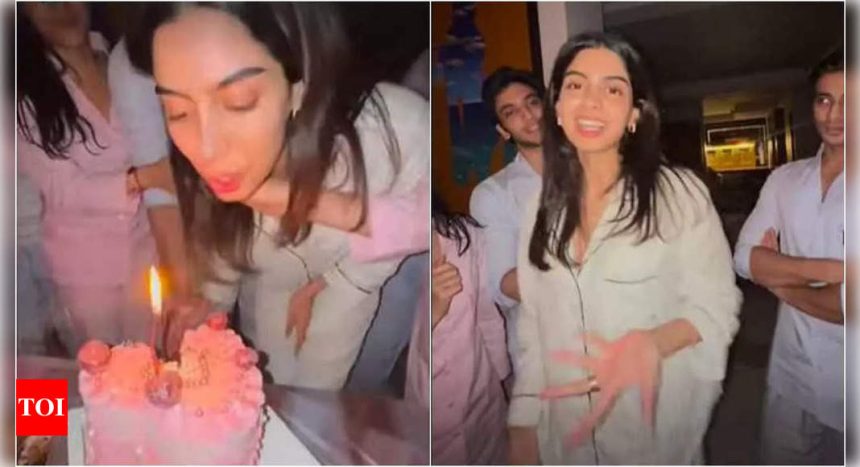 Khushi Kapoor's rumoured boyfriend Vedang Raina gently holds her hair back affectionately as she blows out birthday candles | Hindi Movie News