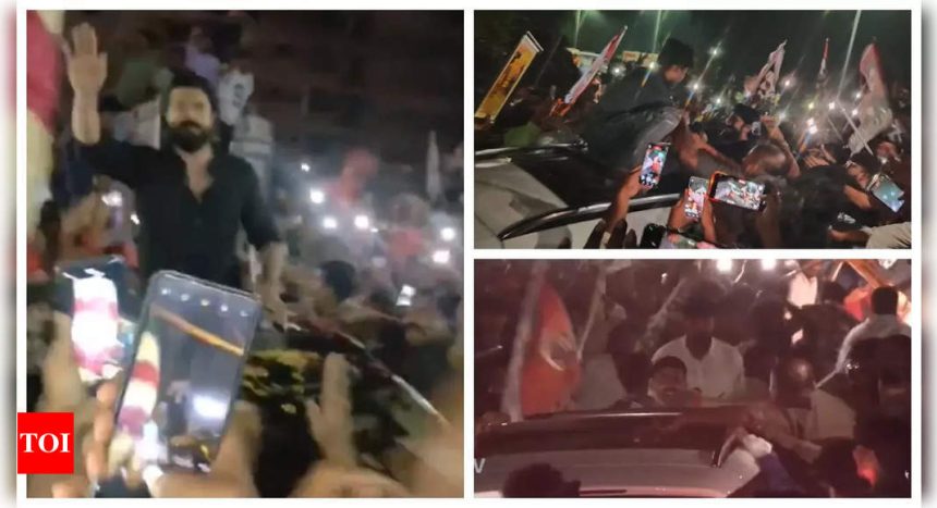 Ram Charan's appearance at Kadapa creates fan frenzy; Police resort to lathi charge as men climb on top of actor's car - WATCH |