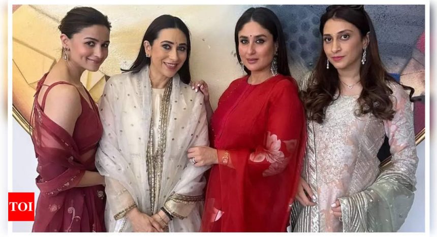 Alia Bhatt strikes a pose with Karisma Kapoor, Kareena Kapoor Khan and Anisaa Malhotra Jain as they invite PM Modi to Raj Kapoor's centenary celebrations |