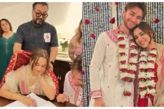 Anurag Kashyap fixes the dupatta on his daughter Aaliyah's head during her marriage registration with Shane Gregoire - WATCH |