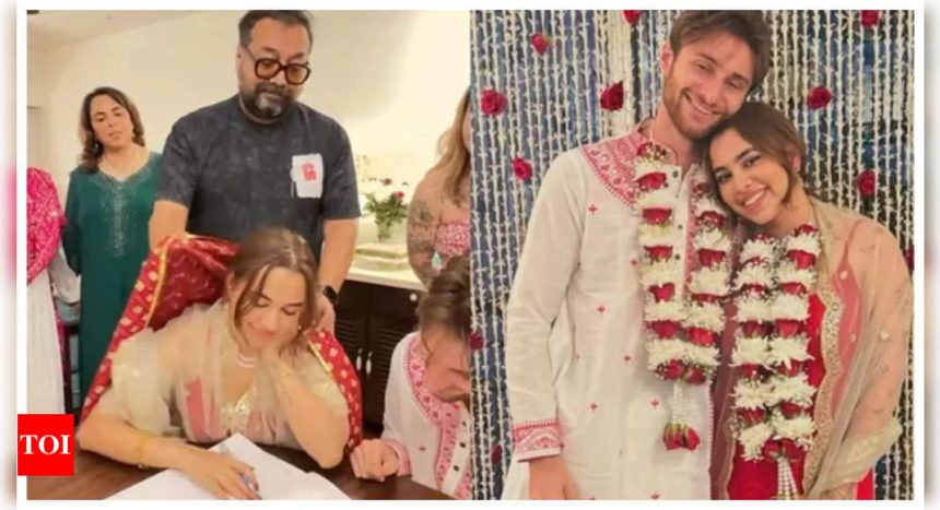 Anurag Kashyap fixes the dupatta on his daughter Aaliyah's head during her marriage registration with Shane Gregoire - WATCH |