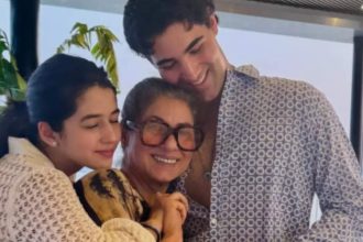 Dimple Kapadia strikes a joyful pose with Twinkle and Rinke's kids during their new year vacation