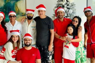 Kriti Sanon spreads Christmas cheer with MS Dhoni as Santa, holds rumoured boyfriend Kabir Bahia close during celebrations | Hindi Movie News