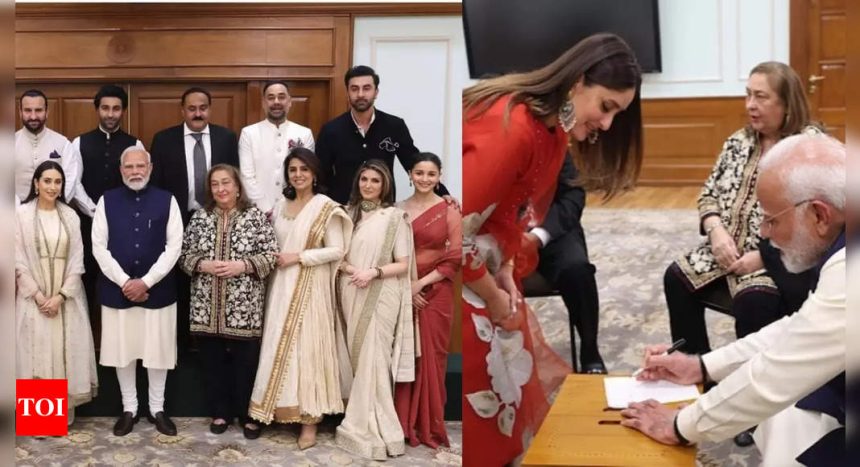 PM Narendra Modi signs autograph for Taimur and Jeh, as Saif and Kareena Kapoor Khan, Ranbir, Alia pose with him - PICS inside | Hindi Movie News