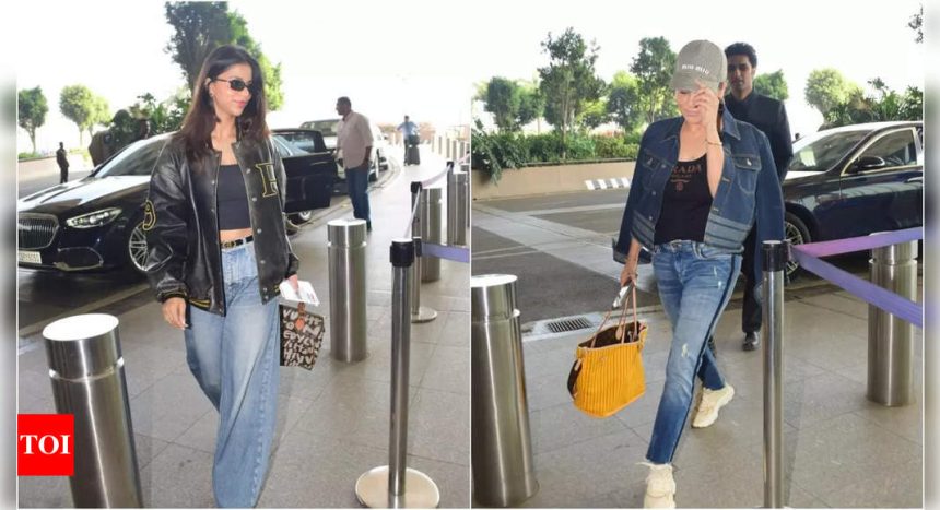 Pics: Suhana and Gauri Khan turn heads in chic, casual outfits as they jet off from Mumbai | Hindi Movie News