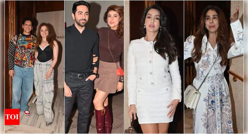 Tamannaah Bhatia and Vijay Varma steal the spotlight at Manish Malhotra's house party, Ayushmann Khurrana-Tahira, Nora Fatehi and Urmila Matondkar dazzle with stylish appearances | Hindi Movie News