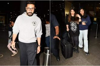 Abhishek Bachchan, Aishwarya Rai Bachchan and their daughter Aaradhya Bachchan return to Mumbai after New Year celebration | Hindi Movie News