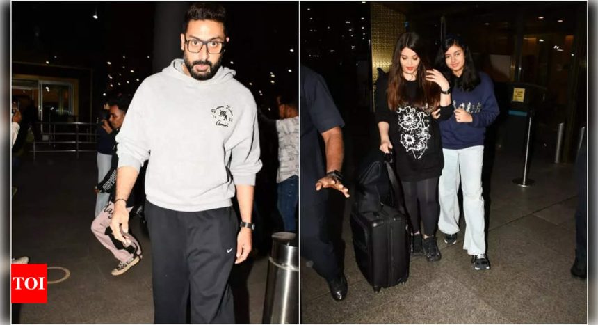 Abhishek Bachchan, Aishwarya Rai Bachchan and their daughter Aaradhya Bachchan return to Mumbai after New Year celebration | Hindi Movie News