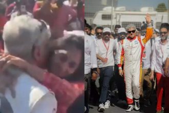 Ajith Kumar affectionately kisses wife Shalini after his victory at the Dubai 24H series race; fans mob the star with joy | Tamil Movie News