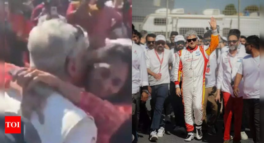 Ajith Kumar affectionately kisses wife Shalini after his victory at the Dubai 24H series race; fans mob the star with joy | Tamil Movie News