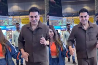 Arbaaz Khan steals the spotlight with slow-motion walk at Mumbai airport, accompanied by wife Shura Khan | Hindi Movie News