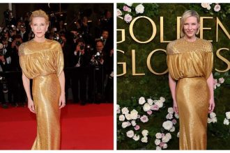 Cate Blanchett REPEATS iconic gold Louis Vuitton gown at the 82nd Golden Globe Awards |