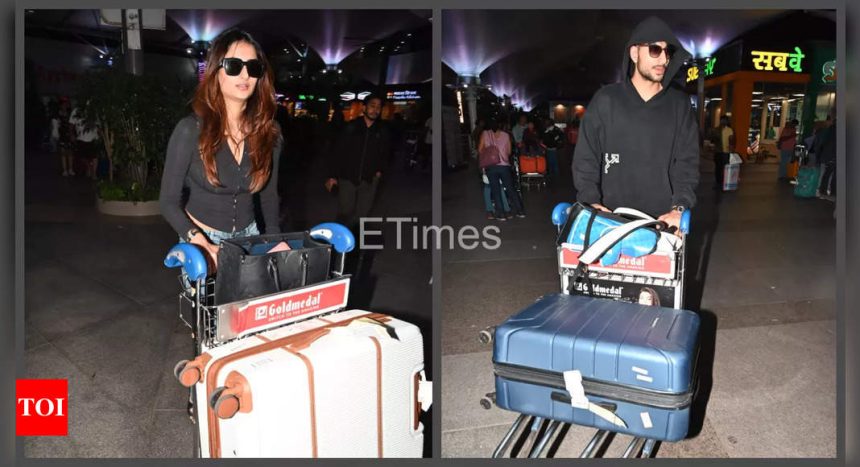 Rumoured lovebirds Palak Tiwari and Ibrahim Ali Khan twin in black as they return to Mumbai after their New Year vacay in Goa - See photos |