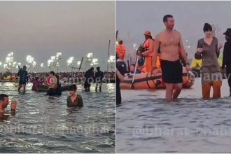 Chris Martin and Dakota Johnson take a holy dip at Maha Kumbh Mela: Watch video | English Movie News