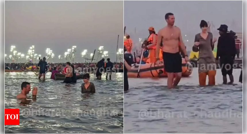 Chris Martin and Dakota Johnson take a holy dip at Maha Kumbh Mela: Watch video | English Movie News