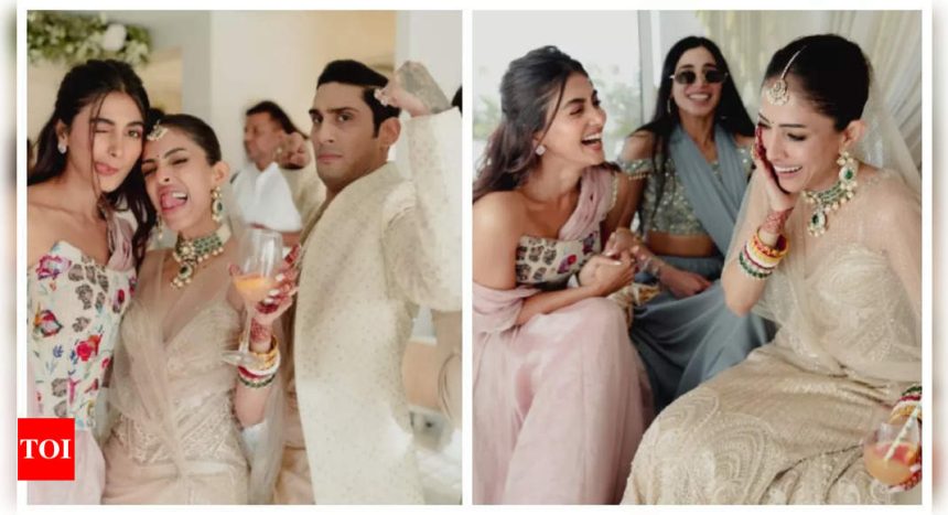 Pooja Hegde poses with newlyweds Prateik Babbar and Priya Banerjee in UNSEEN photos from their wedding celebrations - See inside |