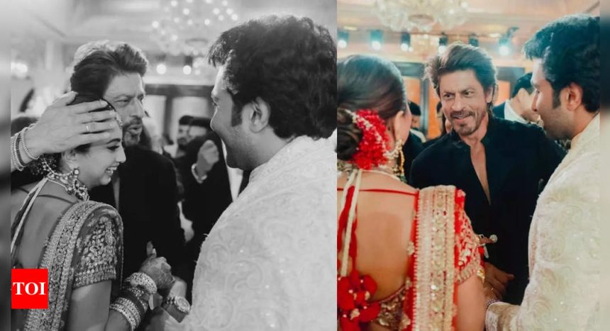 Shah Rukh Khan hugs Aadar Jain and Alekha Advani as he attends their wedding with Gauri Khan, blesses the couple - PICS inside